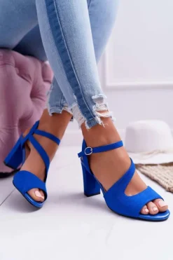 Sandały Na Obcasie>Buty Sergio Leone Sandały Na Słupku Sergio Leone SK868 Niebieskie