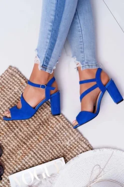 Sandały Na Obcasie>Buty Sergio Leone Sandały Na Słupku Sergio Leone SK868 Niebieskie