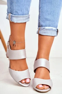 Sandały Na Obcasie>Buty Sergio Leone Sandały Na Słupku Sergio Leone SK778 Srebrne