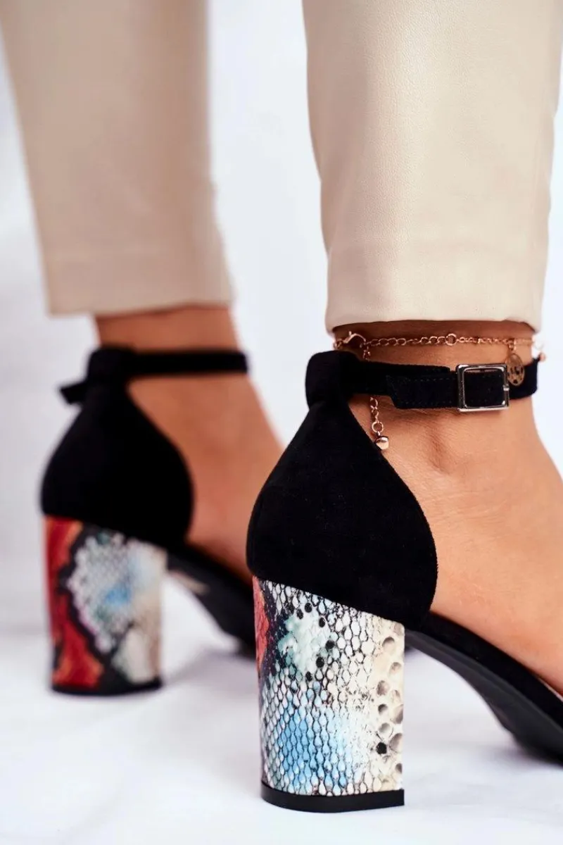 Buty Sergio Leone Sandały Na Słupku Sergio Leone SK873 Czarne Wężowy Wzór