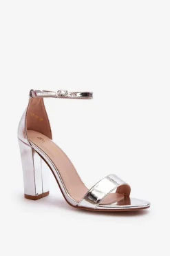 Boto Sandały Na Słupku Srebrne Thakko