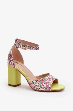 Sale Sandały Na Słupku W Kwiaty Żółte Vitamella Damskie Sandały Na Obcasie