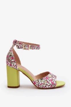 Sale Sandały Na Słupku W Kwiaty Żółte Vitamella Damskie Sandały Na Obcasie