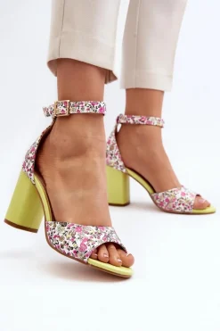 Sale Sandały Na Słupku W Kwiaty Żółte Vitamella Damskie Sandały Na Obcasie