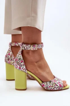 Sale Sandały Na Słupku W Kwiaty Żółte Vitamella Damskie Sandały Na Obcasie
