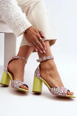 Sale Sandały Na Słupku W Kwiaty Żółte Vitamella Damskie Sandały Na Obcasie