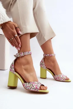 Sale Sandały Na Słupku W Kwiaty Żółte Vitamella Damskie Sandały Na Obcasie