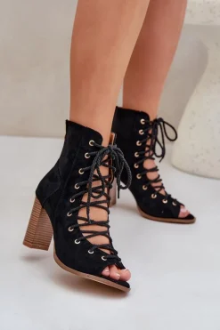 Sandały Na Słupku|Sandały Z Cholewką>Boto Sandały Na Słupku Z Cholewką I Sznurowaniem Czarne Ivelseki Czarny