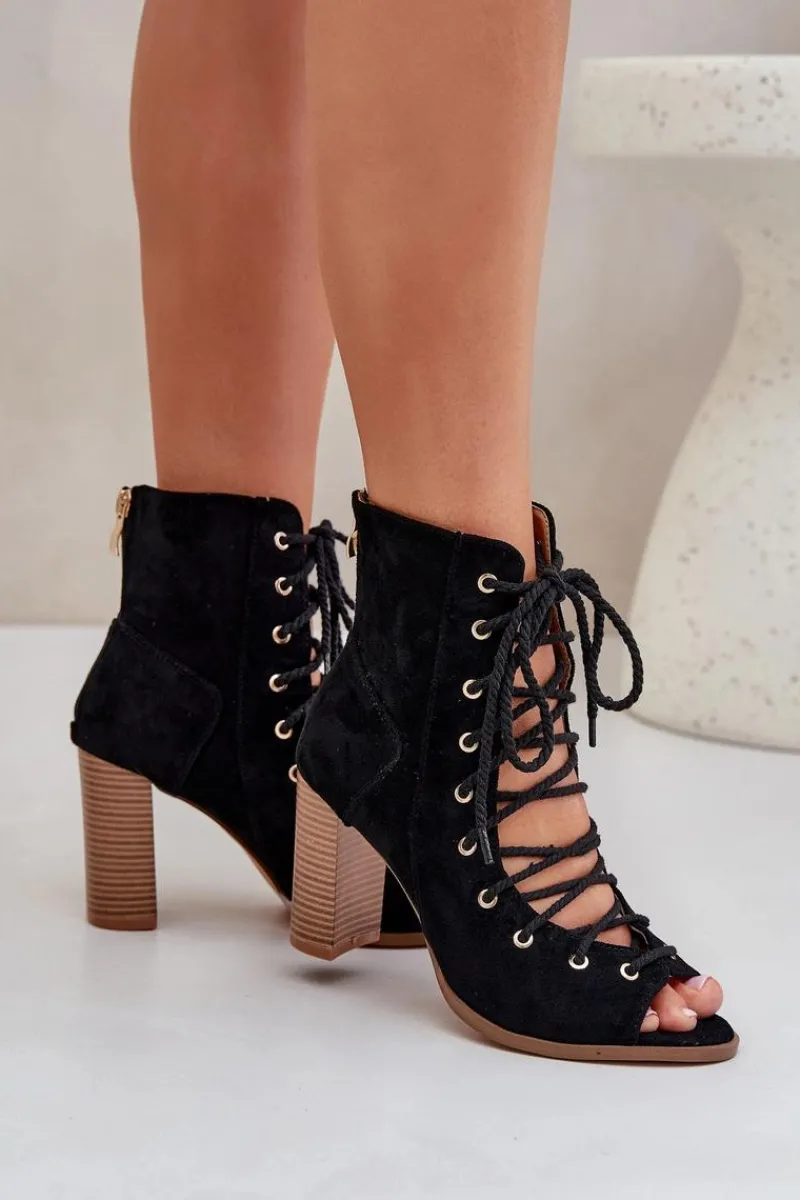 Sandały Na Słupku|Sandały Z Cholewką>Boto Sandały Na Słupku Z Cholewką I Sznurowaniem Czarne Ivelseki Czarny