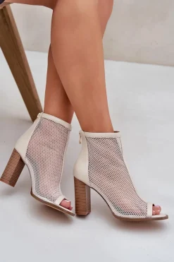 Hot Sandały Na Słupku Z Cholewką Beżowe Taniffia Damskie Sandały Na Słupku|Sandały Z Cholewką