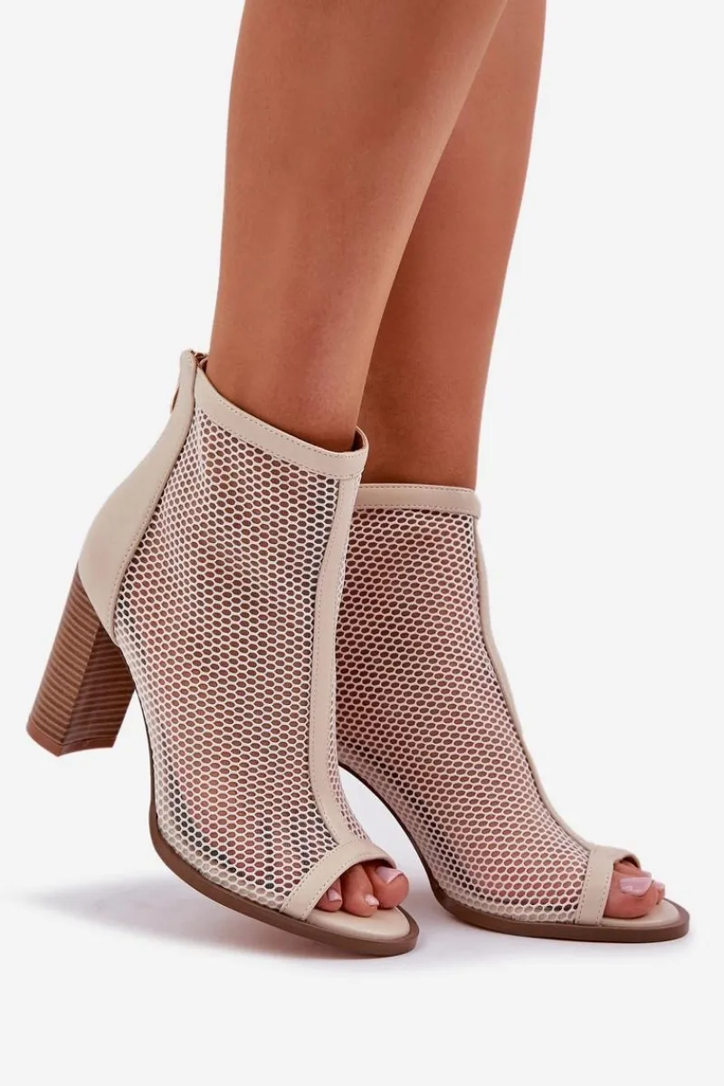 Hot Sandały Na Słupku Z Cholewką Beżowe Taniffia Damskie Sandały Na Słupku|Sandały Z Cholewką