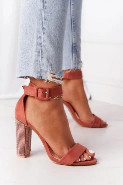 Sandały Na Obcasie>Boto Sandały Na Słupku Z Cyrkoniami Lu Boo Ceglaste