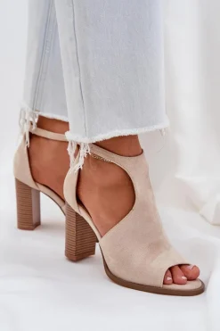 Sandały Na Słupku|Sandały Na Obcasie>Boto Sandały Na Słupku Z Eko Zamszu Jasnobeżowe Lanadriena