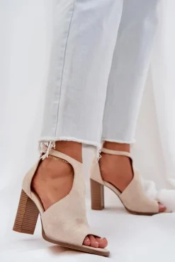 Sandały Na Słupku|Sandały Na Obcasie>Boto Sandały Na Słupku Z Eko Zamszu Jasnobeżowe Lanadriena