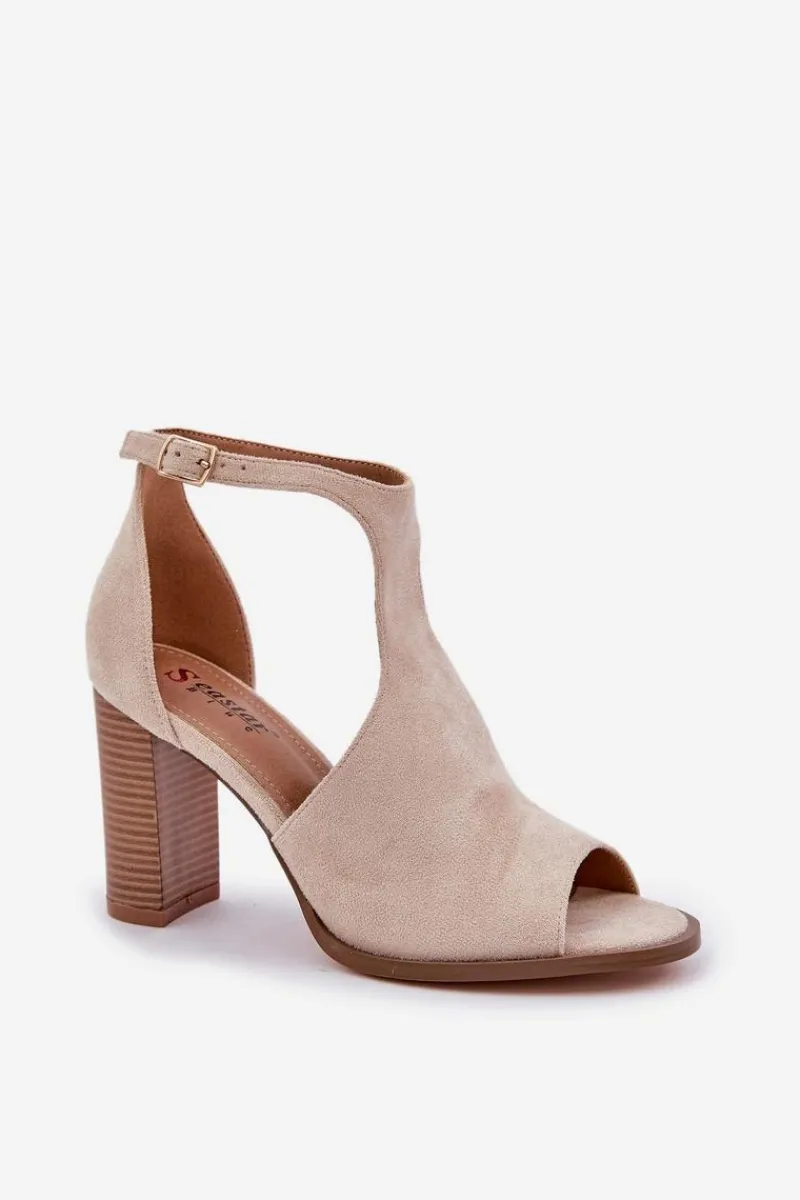 Sandały Na Słupku|Sandały Na Obcasie>Boto Sandały Na Słupku Z Eko Zamszu Jasnobeżowe Lanadriena