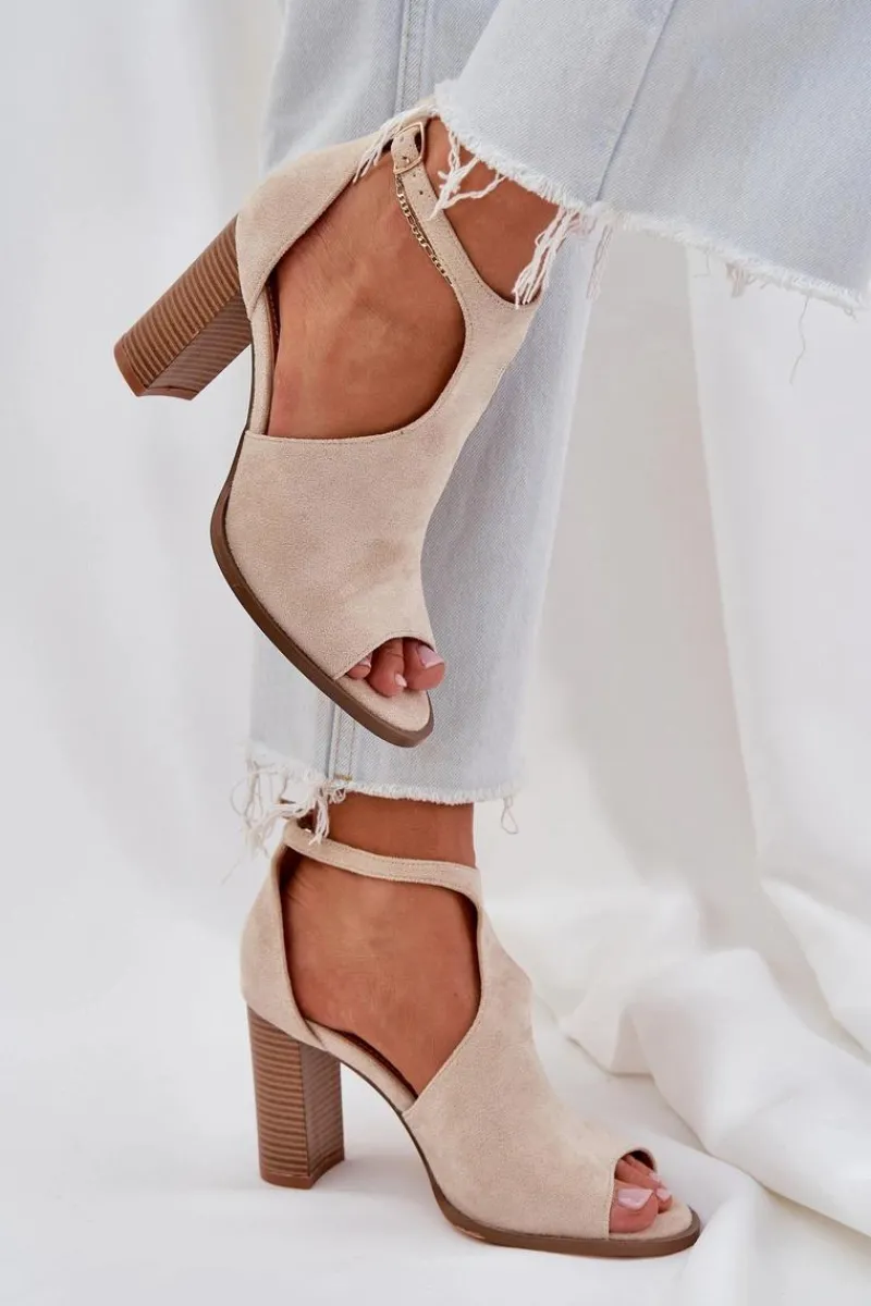 Sandały Na Słupku|Sandały Na Obcasie>Boto Sandały Na Słupku Z Eko Zamszu Jasnobeżowe Lanadriena