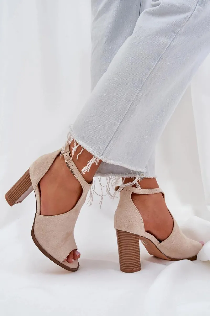 Sandały Na Słupku|Sandały Na Obcasie>Boto Sandały Na Słupku Z Eko Zamszu Jasnobeżowe Lanadriena