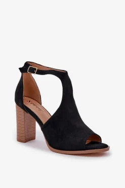Clearance Boto Sandały Na Słupku Z Eko Zamszu Czarne Lanadriena Czarny
