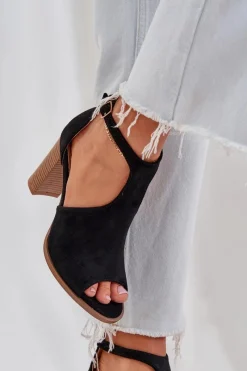 Clearance Boto Sandały Na Słupku Z Eko Zamszu Czarne Lanadriena Czarny