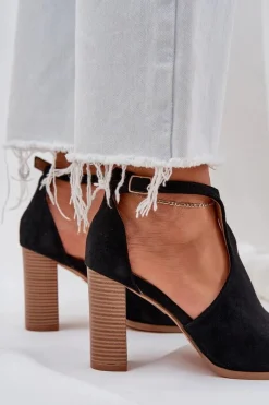 Clearance Boto Sandały Na Słupku Z Eko Zamszu Czarne Lanadriena Czarny