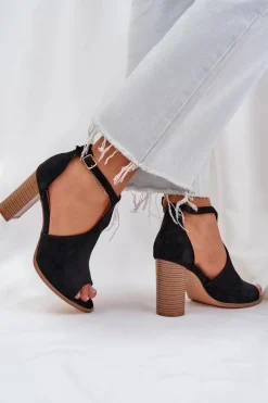 Clearance Boto Sandały Na Słupku Z Eko Zamszu Czarne Lanadriena Czarny