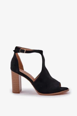 Clearance Boto Sandały Na Słupku Z Eko Zamszu Czarne Lanadriena Czarny