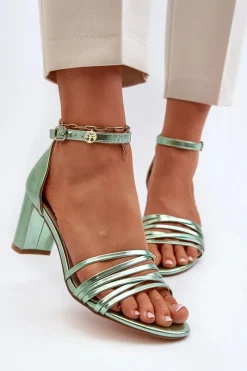 Best Sandały Na Słupku Z Paseczkami Zielone Enitia Damskie Sandały Na Słupku|Sandały Na Obcasie