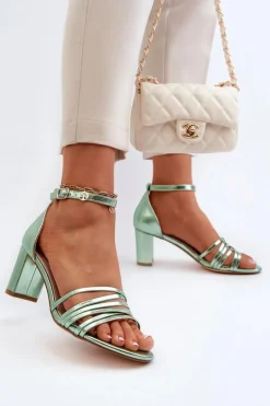 Best Sandały Na Słupku Z Paseczkami Zielone Enitia Damskie Sandały Na Słupku|Sandały Na Obcasie
