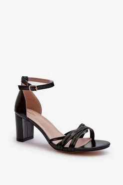 Outlet Evento Sandały Na Słupku Z Paseczkami Czarne Enitia Czarny