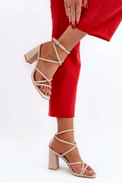 Sale Sandały Na Słupku Z Paskami Beżowe Herfiana Damskie Sandały Na Obcasie