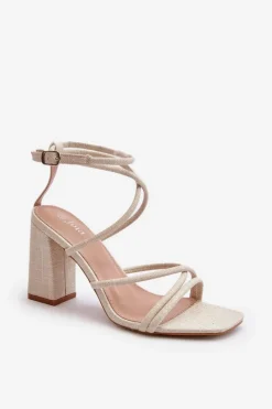 Best Sandały Na Słupku Z Paskami Nude Herfiana Damskie Sandały Na Obcasie