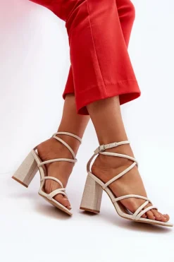 Best Sandały Na Słupku Z Paskami Nude Herfiana Damskie Sandały Na Obcasie