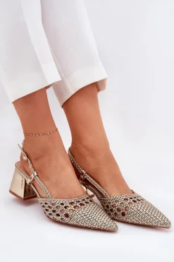 Boto Sandały Na Słupku Z Plecionką I Szpiczastymi Noskami Złote Resterri