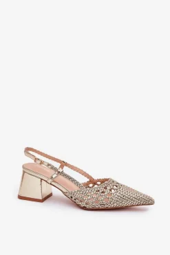 Boto Sandały Na Słupku Z Plecionką I Szpiczastymi Noskami Złote Resterri