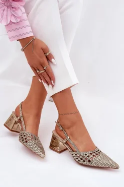 Boto Sandały Na Słupku Z Plecionką I Szpiczastymi Noskami Złote Resterri