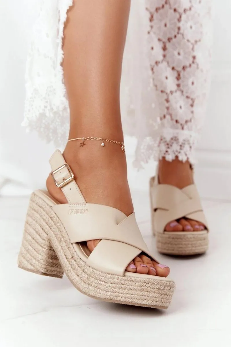 Sandały Big Star|Sandały Na Obcasie>Big Star Shoes Sandały Na Słupku Z Plecionką Big Star HH274388 Beżowe