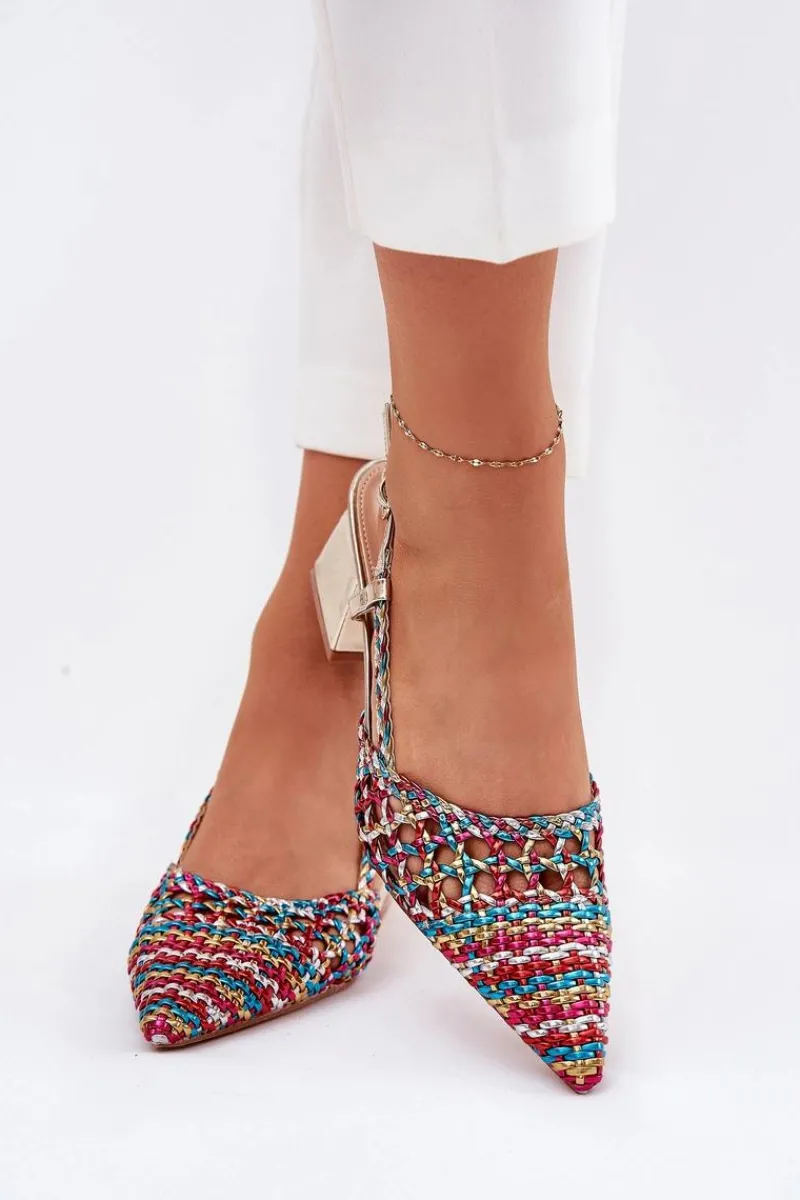 Sale Boto Sandały Na Słupku Z Plecionką I Szpiczastymi Noskami Multikolor Resterri Wielokolorowy