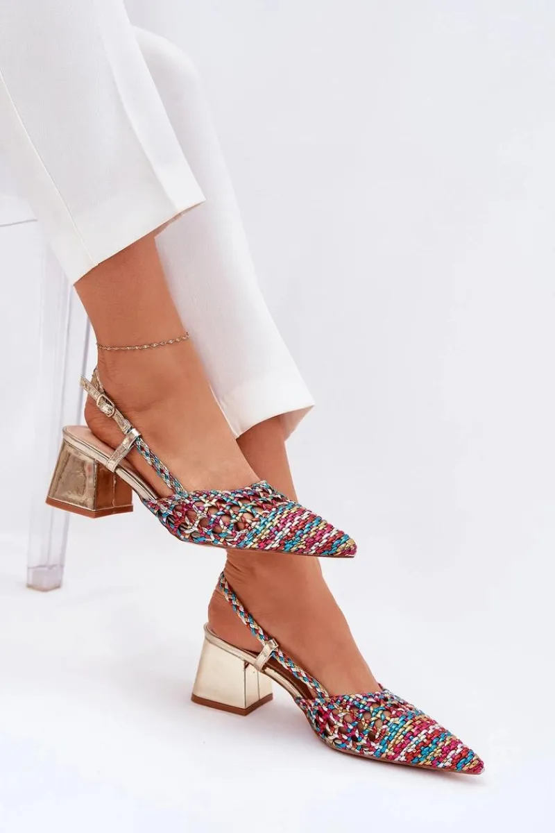 Sale Boto Sandały Na Słupku Z Plecionką I Szpiczastymi Noskami Multikolor Resterri Wielokolorowy