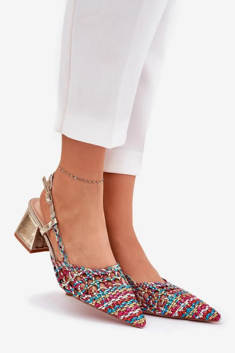 Sale Boto Sandały Na Słupku Z Plecionką I Szpiczastymi Noskami Multikolor Resterri Wielokolorowy