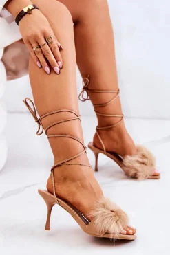 Sandały Na Obcasie>Boto Sandały Na Szpilce Z Futerkiem Beżowe Lindsay