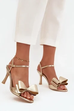 Sandały Na Obcasie>Boto Sandały Na Szpilce Z Kokardą Złote Noliva Złoty