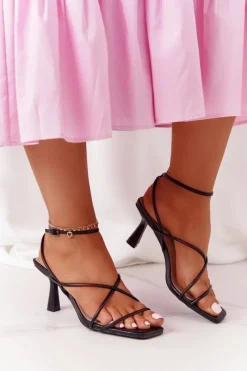 Sandały Na Obcasie>Damskie buty S.Barski Sandały Na Szpilce Z Kwadratowym Noskiem S.Barski C420-11 Czarne Czarny