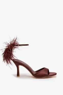 Sandały Na Obcasie>Boto Sandały Na Szpilce Z Piórami Czekoladowe Caelina Brązowy
