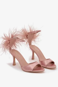 Sandały Na Obcasie></noscript>Boto Sandały Na Szpilce Z Piórami Brudny Róż Caelina Różowy