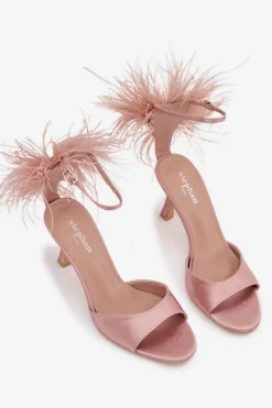 Sandały Na Obcasie></noscript>Boto Sandały Na Szpilce Z Piórami Brudny Róż Caelina Różowy