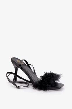 Sale Sandały Na Szpilce Z Piórami Czarne Emilettra Damskie Sandały Na Obcasie