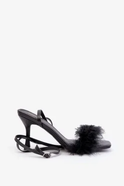 Sale Sandały Na Szpilce Z Piórami Czarne Emilettra Damskie Sandały Na Obcasie