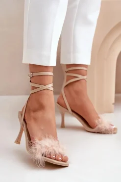 Sandały Na Obcasie>Boto Sandały Na Szpilce Z Piórami Beżowe Emilettra