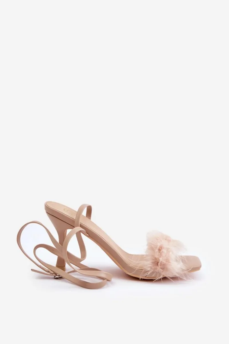 Sandały Na Obcasie>Boto Sandały Na Szpilce Z Piórami Beżowe Emilettra
