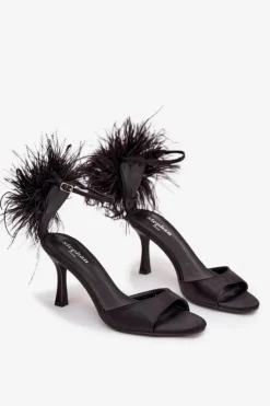 Sale Boto Sandały Na Szpilce Z Piórami Czarne Caelina Czarny